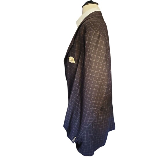 Zanetti Italian Wool 3 Piece Suit Mens 48L Brown Checked Blazer Pleated Vintage - Picture 2 of 13